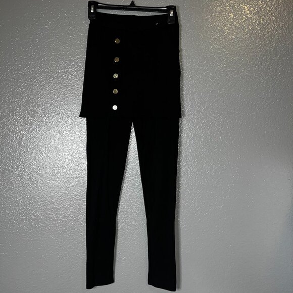 YiTong Black Skirted Leggings Women’s Size 10 – Stretch Pants with Button Detail - Picture 1 of 5